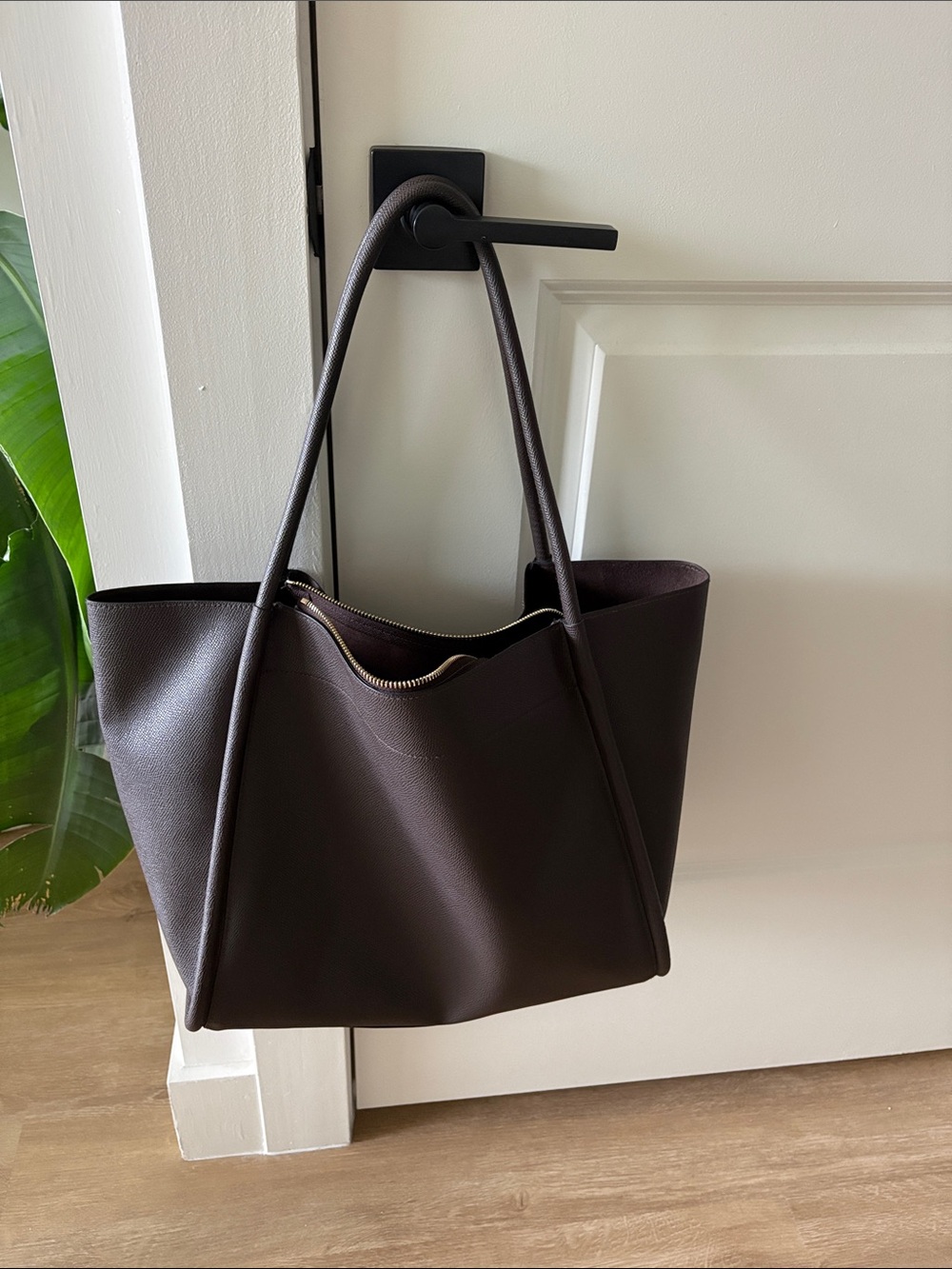 Classic Dark Brown Leather Tote Bag H&M